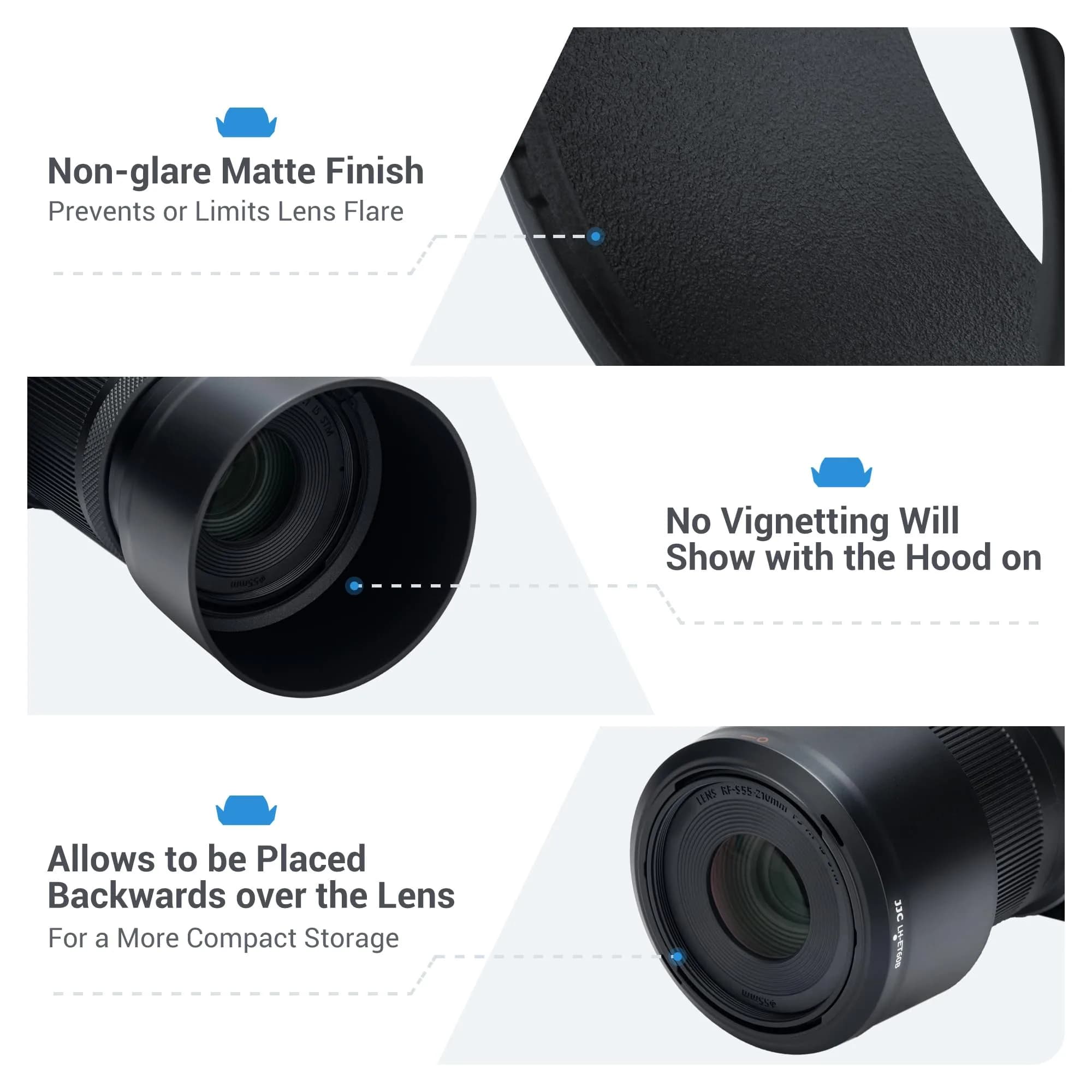 JJC Lens Hoods for Canon R50 R100 (RF-S 18-45mm & 55-210mm) Replaces ET-60B EW-53 | Dual Pack - view 6