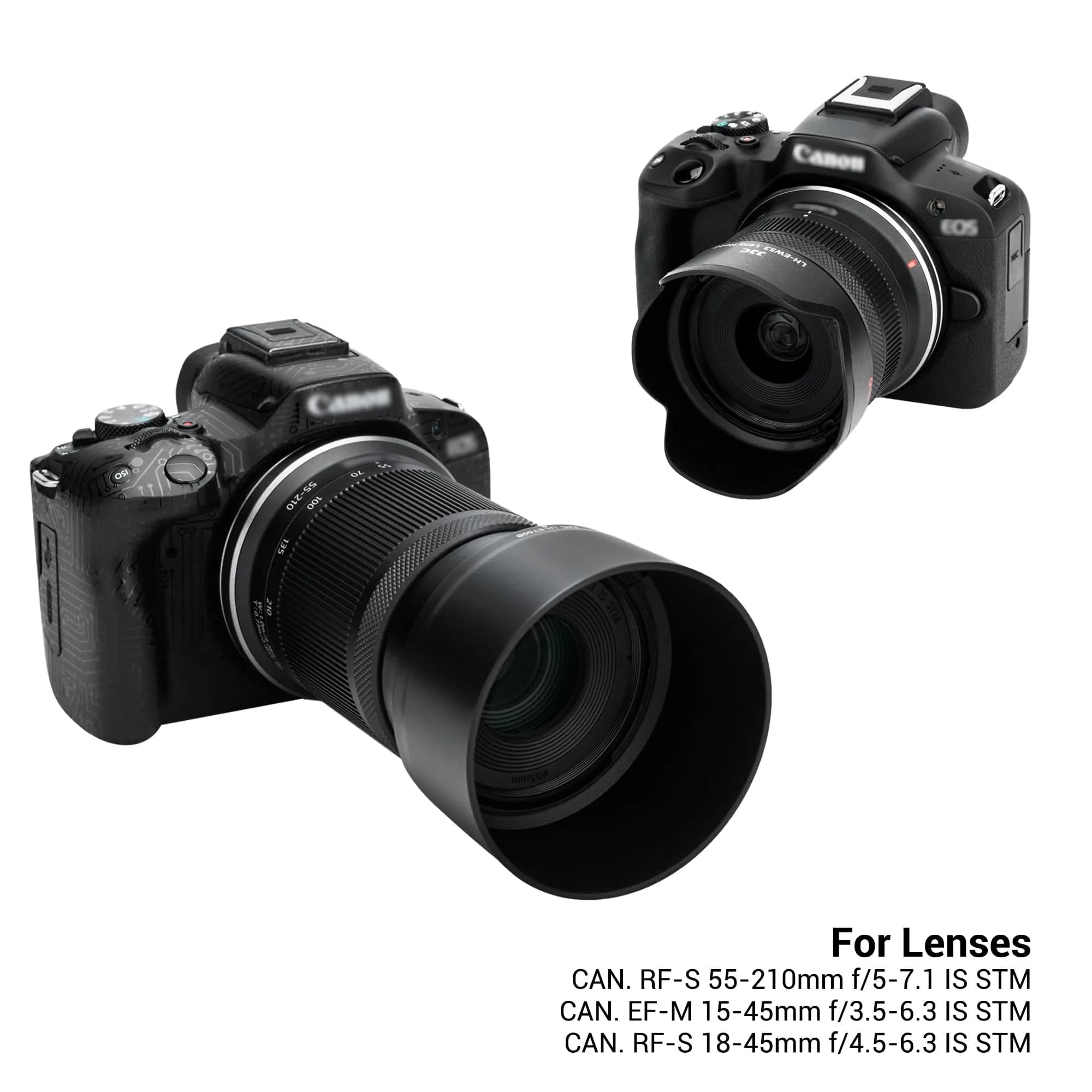 JJC Lens Hoods for Canon R50 R100 (RF-S 18-45mm & 55-210mm) Replaces ET-60B EW-53 | Dual Pack - view 2
