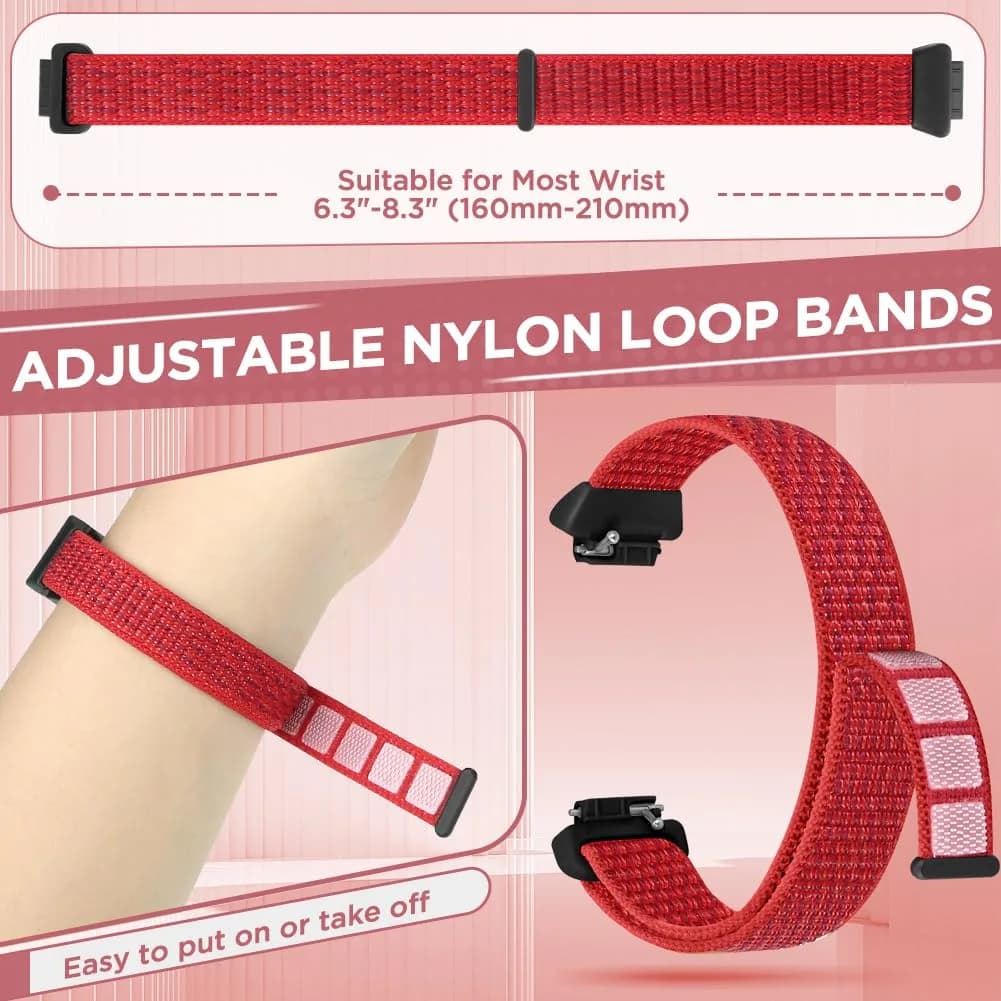 WNIPH 3-Pack Nylon Bands for Fitbit Inspire 3/2/HR/Ace 3/2: Dark Black, Pink Sand, Red - view 4