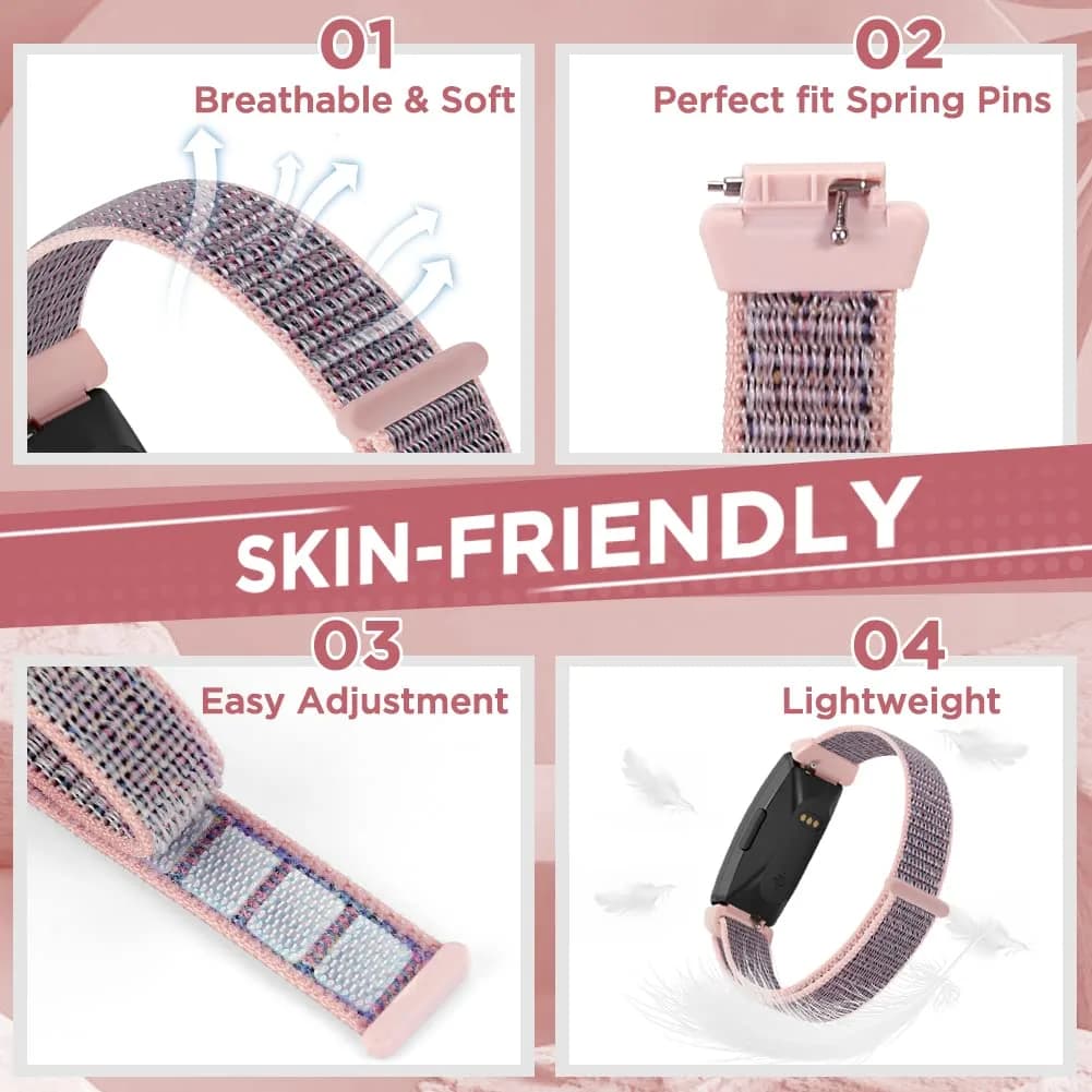 WNIPH 3-Pack Nylon Bands for Fitbit Inspire 3/2/HR/Ace 3/2: Dark Black, Pink Sand, Red - view 2
