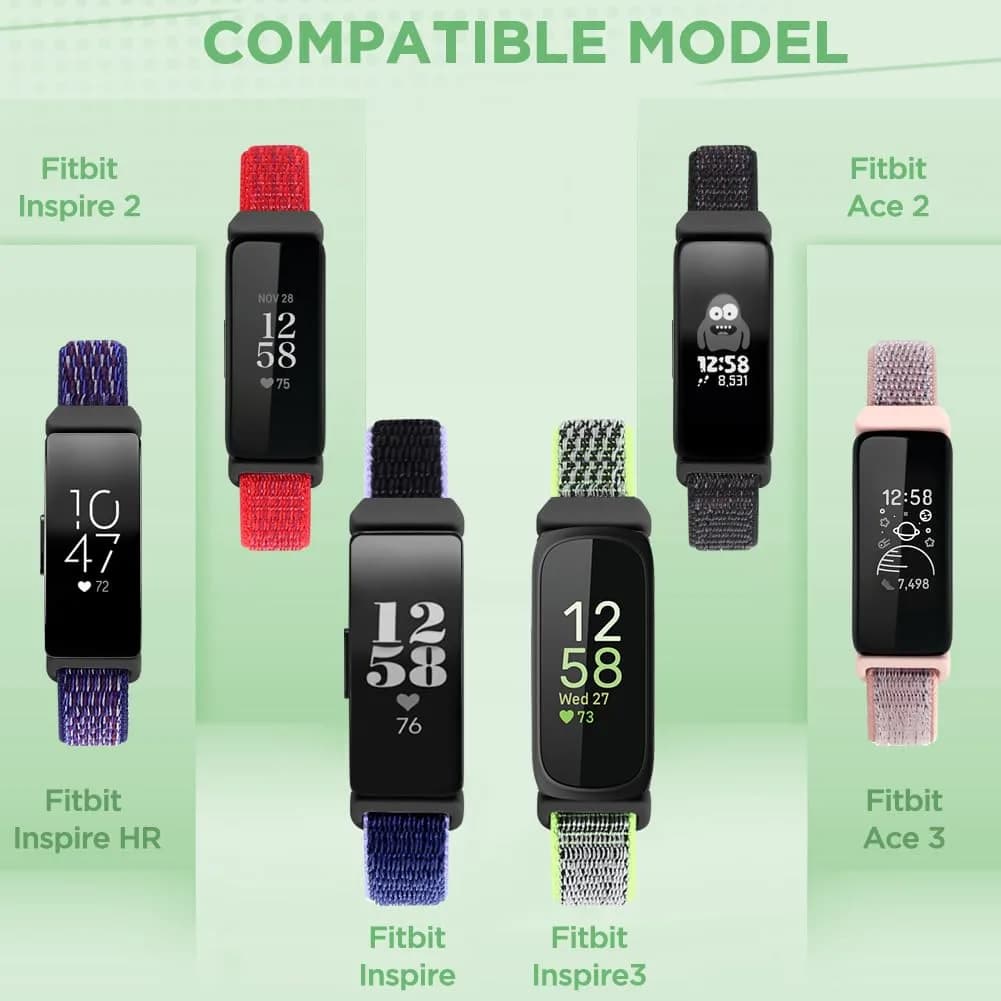 WNIPH 3-Pack Nylon Bands for Fitbit Inspire 3/2/HR/Ace 3/2: Dark Black, Pink Sand, Red - view 3