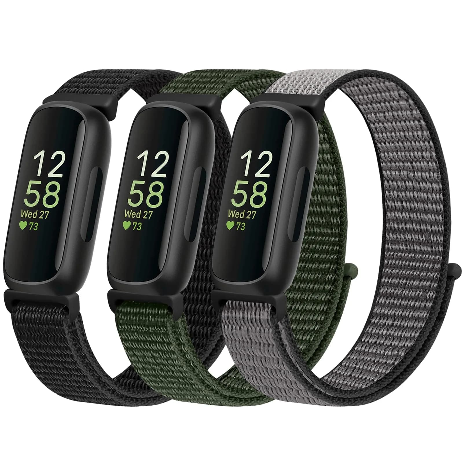 WNIPH Nylon Bands Compatible for Fitbit Inspire 3/2/HR/Ace 3/2, Adjustable Sport Straps 3-Pack | Breathable & Washable