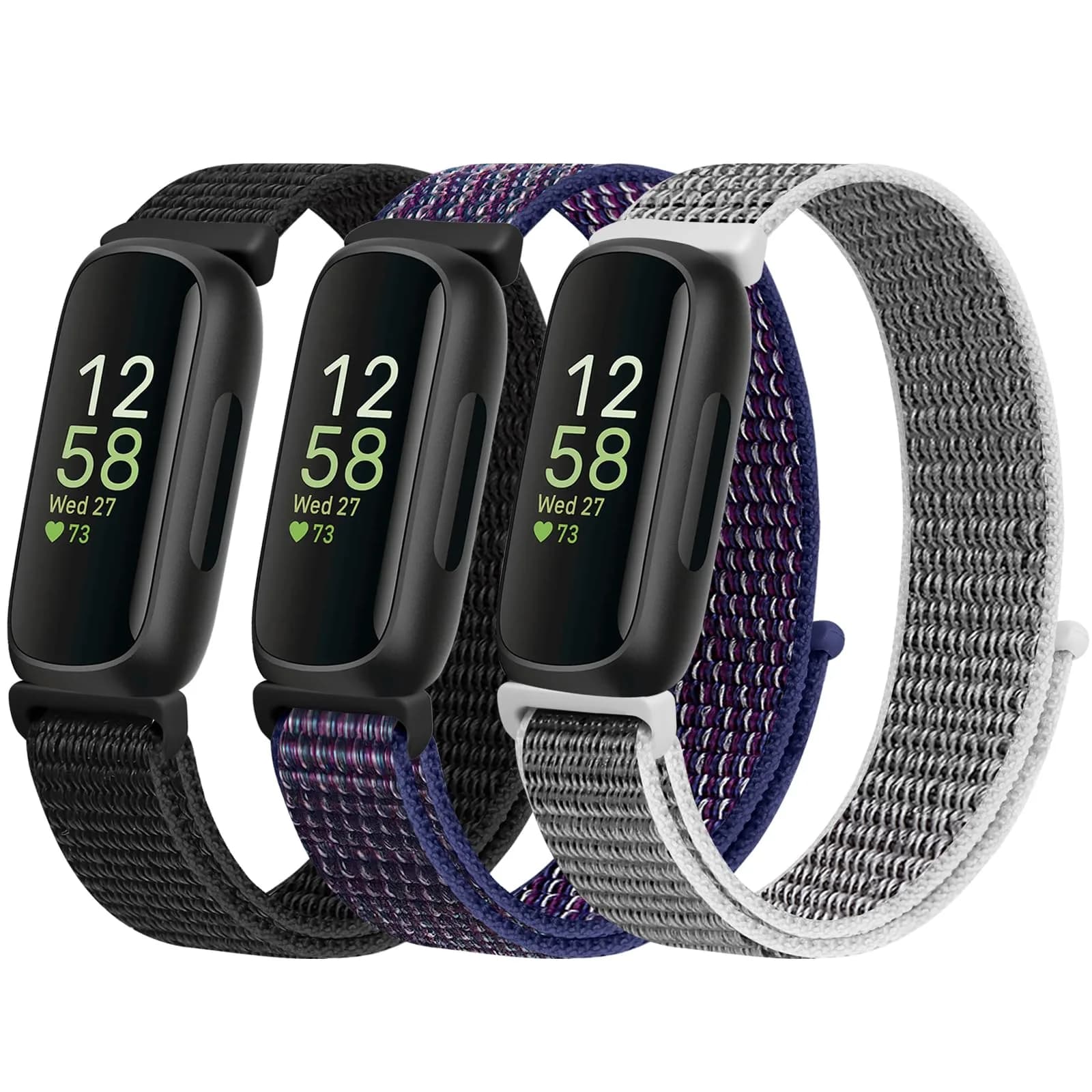 WNIPH Nylon Bands Compatible for Fitbit Inspire 3/2/HR/Ace 3/2 3-Pack | Adjustable Sport Replacement Straps for Women Men