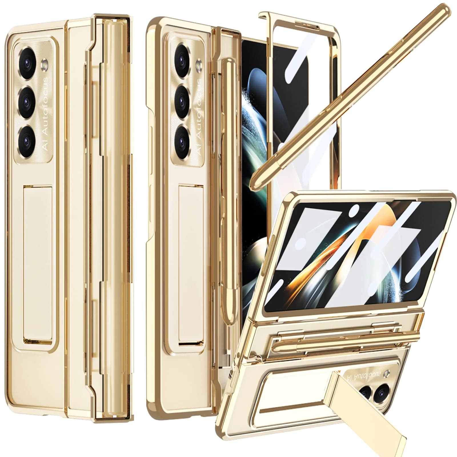 NINKI Samsung Z Fold 5 Case with S Pen & Kickstand | 4-in-1 Hinge Clear Protective Cover