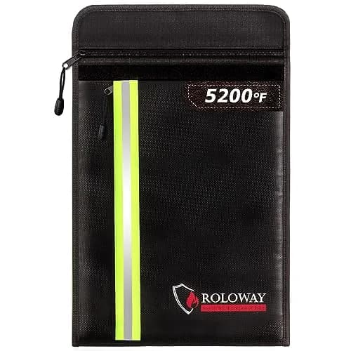 ROLOWAY Fireproof Document Bag (15.5 x 11.5 inch) with 2 Pockets and 5200°F Aluminum Foil Layer | Fireproof Safe for Valuables thumbnail 1