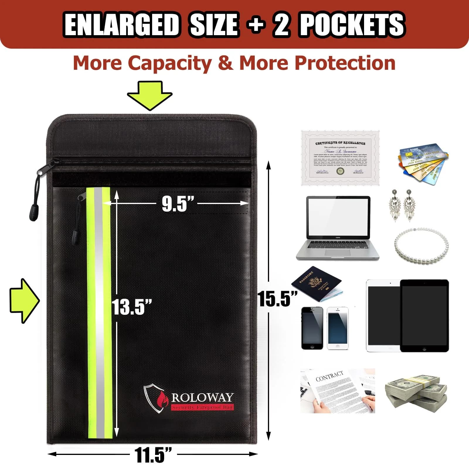 ROLOWAY 5200℉ Black Fireproof Document Bag - 15.5 x 11.5 Inch - view 4