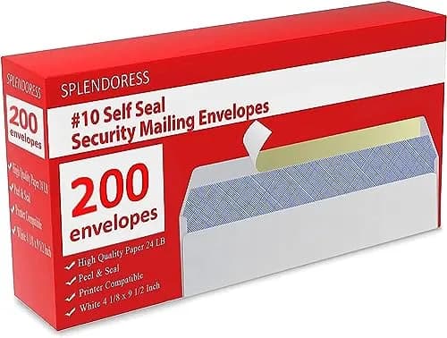 Splendoress #10 Envelopes Letter Size Self Seal | 200 Business Mailing Security Peel and Sealing Envelope | 4-1/8 x 9-1/2 Inches | 24 LB thumbnail 1