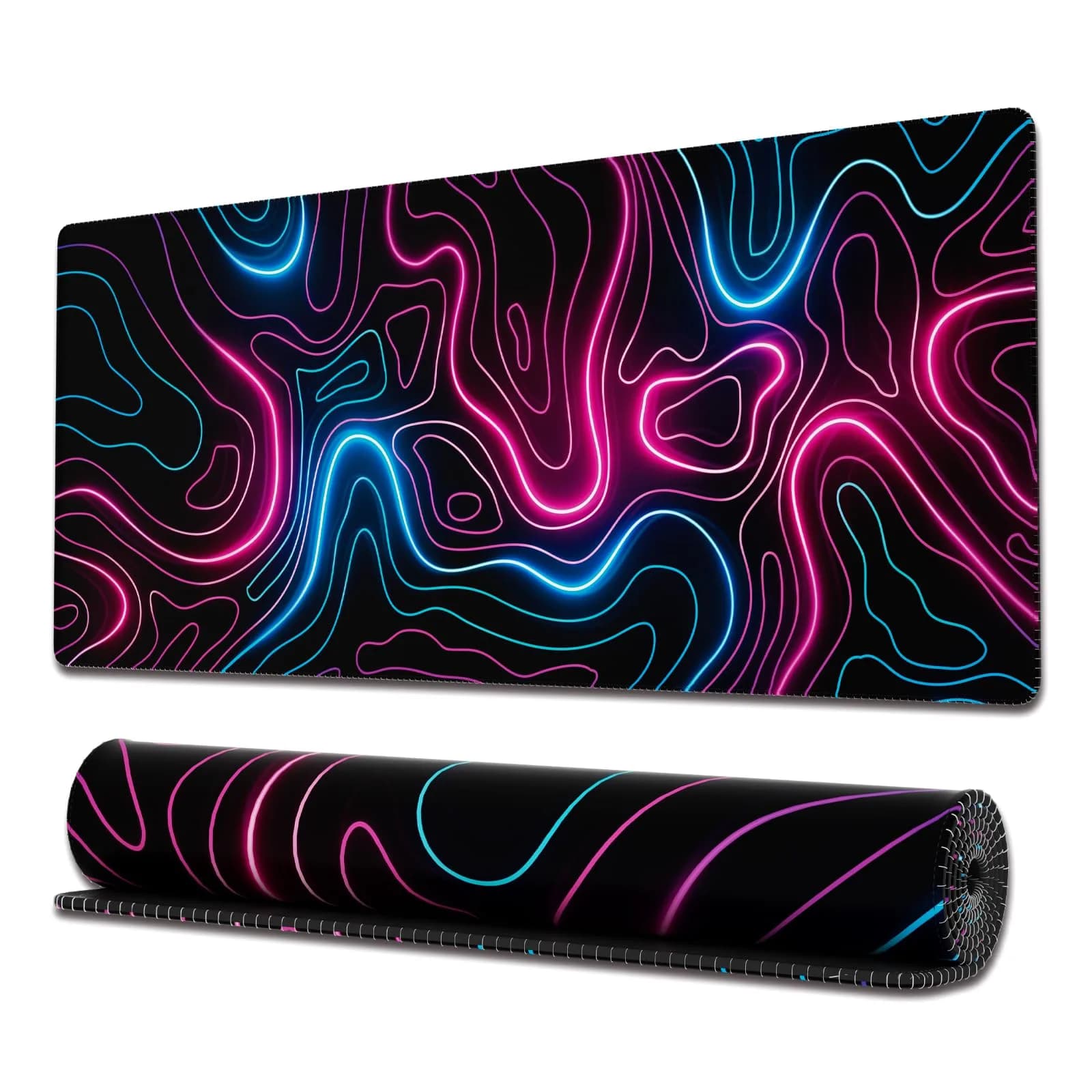 Ovenbird Neon Topo Extended Gaming Mouse Pad - Pink & Blue Topographic Map XL Desk Mat - main product image
