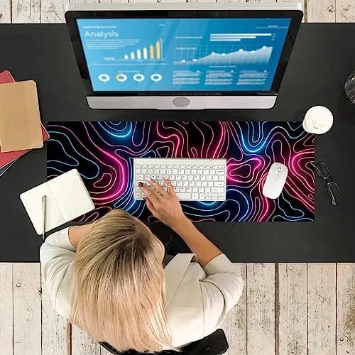 Ovenbird Gaming Mouse Pad with Stitched Edges 31.5 x 11.8 in | Topographic Map Pink XL Desk Mat thumbnail 9