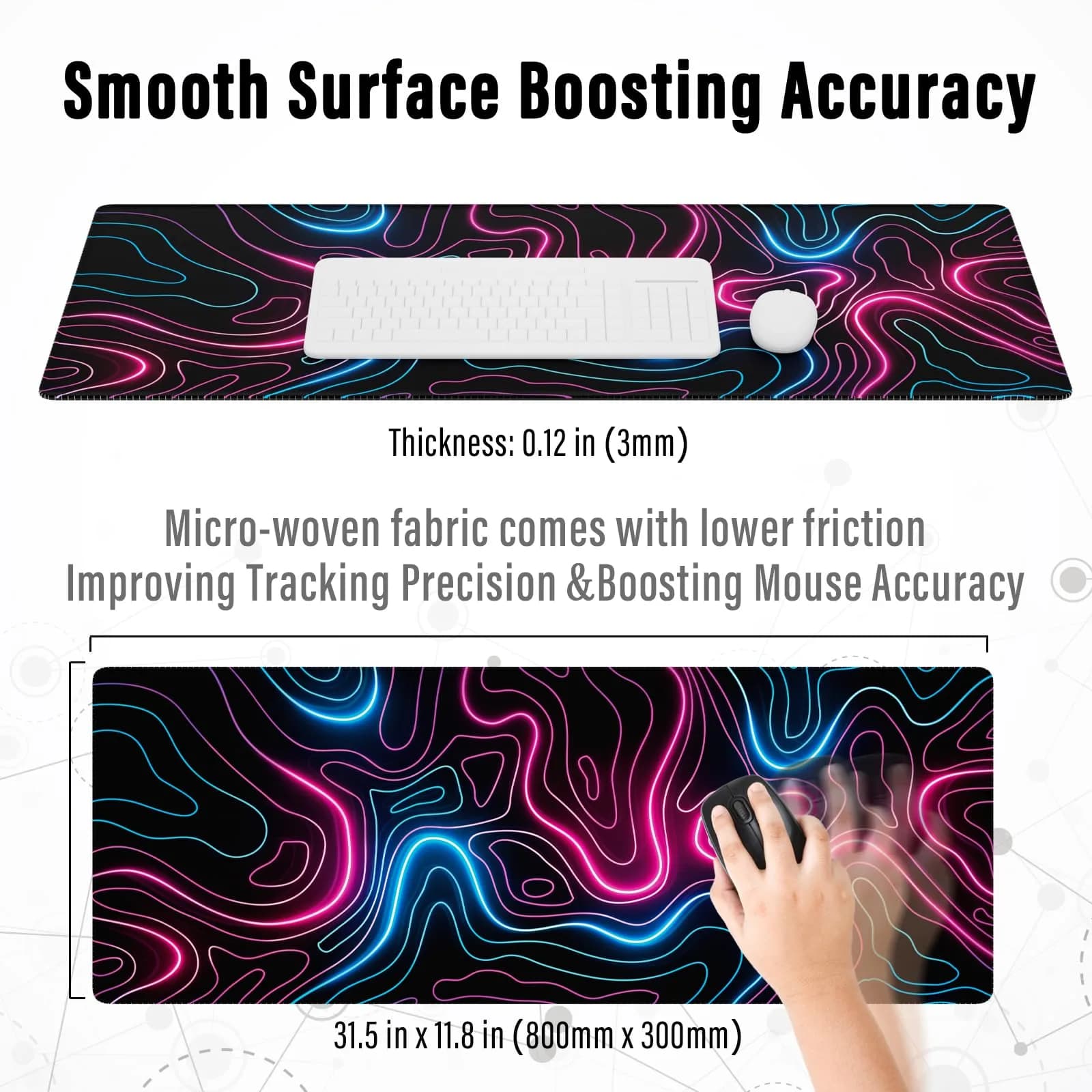 Ovenbird Neon Topo Extended Gaming Mouse Pad - Pink & Blue Topographic Map XL Desk Mat - view 3
