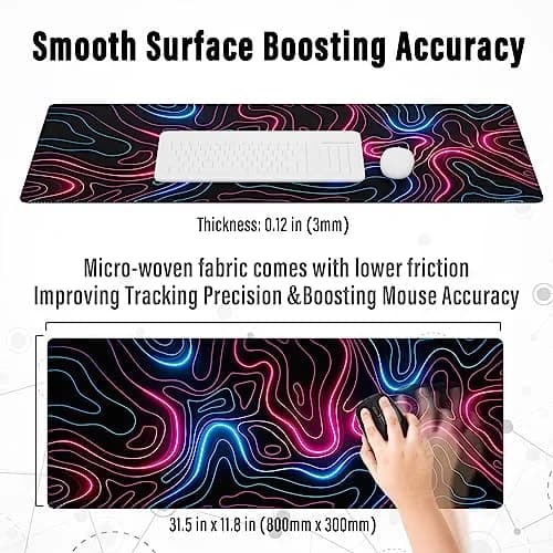 Ovenbird Gaming Mouse Pad with Stitched Edges 31.5 x 11.8 in | Topographic Map Pink XL Desk Mat thumbnail 3