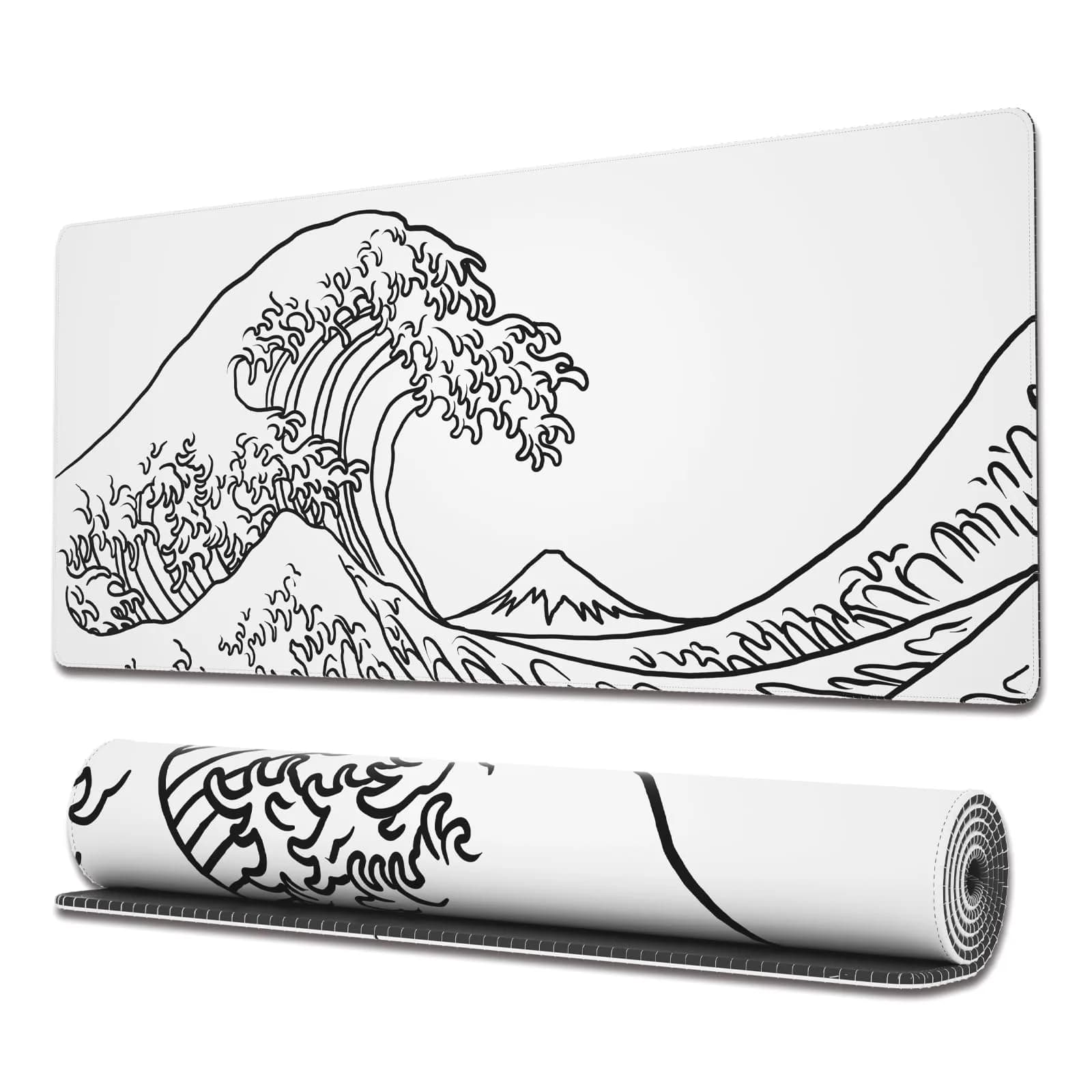 Ovenbird Minimal Wave Extended Gaming Mouse Pad - White Topographic Map XL Desk Mat (80x30cm) - main product image