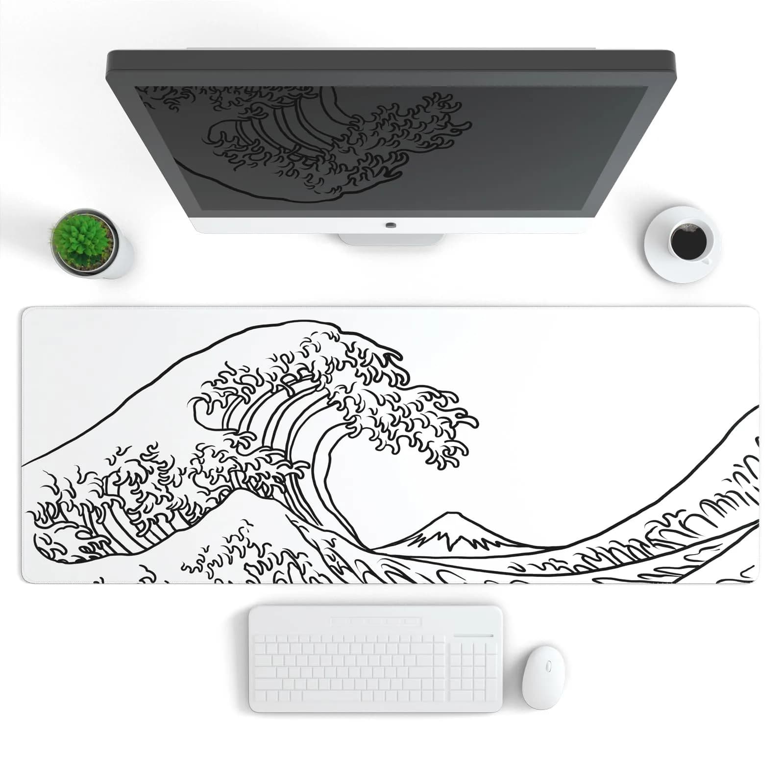 Ovenbird Minimal Wave Extended Gaming Mouse Pad - White Topographic Map XL Desk Mat (80x30cm) - view 2