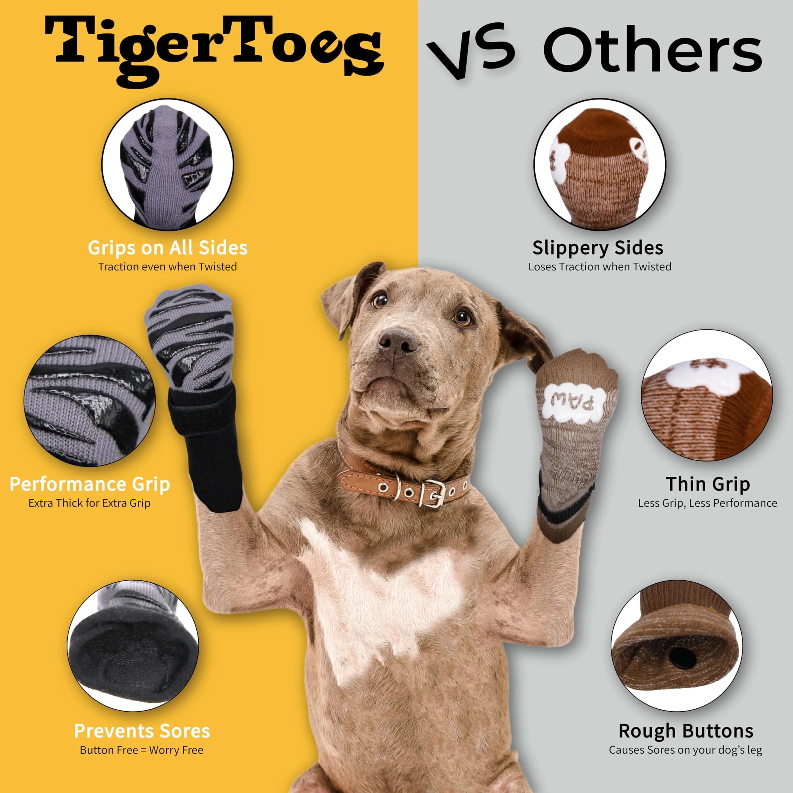 DOK TigerToes Premium Non-Slip Dog Socks X-Large | Extra-Thick Grip for Hardwood Floors & Paw Protection - view 4