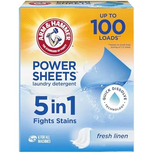 Arm & Hammer 5-in-1 Power Sheets Laundry Detergent, Fresh Linen, 50 Count | Eco-Friendly Concentrated Formula thumbnail 1