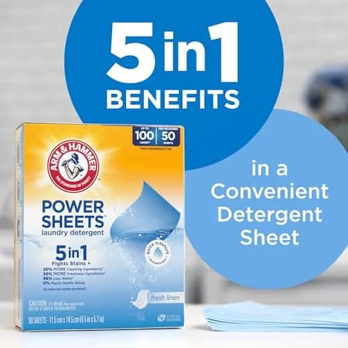 Arm & Hammer 5-in-1 Power Sheets Laundry Detergent, Fresh Linen, 50 Count | Eco-Friendly Concentrated Formula thumbnail 2