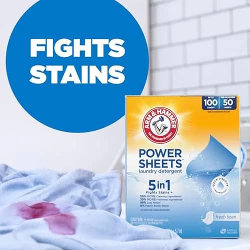 Arm & Hammer 5-in-1 Power Sheets Laundry Detergent, Fresh Linen, 50 Count | Eco-Friendly Concentrated Formula thumbnail 3