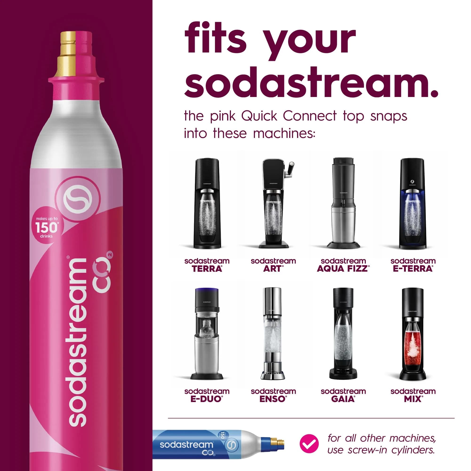 SodaStream 3 x 60L Pink Quick Connect CO2 Cylinders | Makes Up to 180 Liters Sparkling Water - view 2