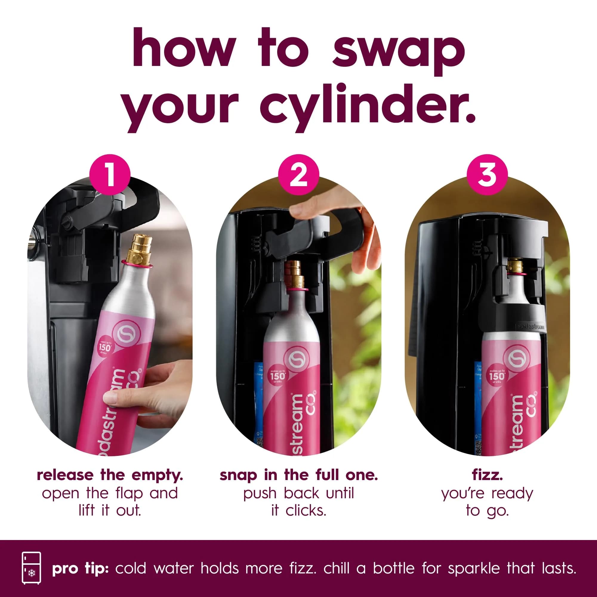 SodaStream 3 x 60L Pink Quick Connect CO2 Cylinders | Makes Up to 180 Liters Sparkling Water - view 3