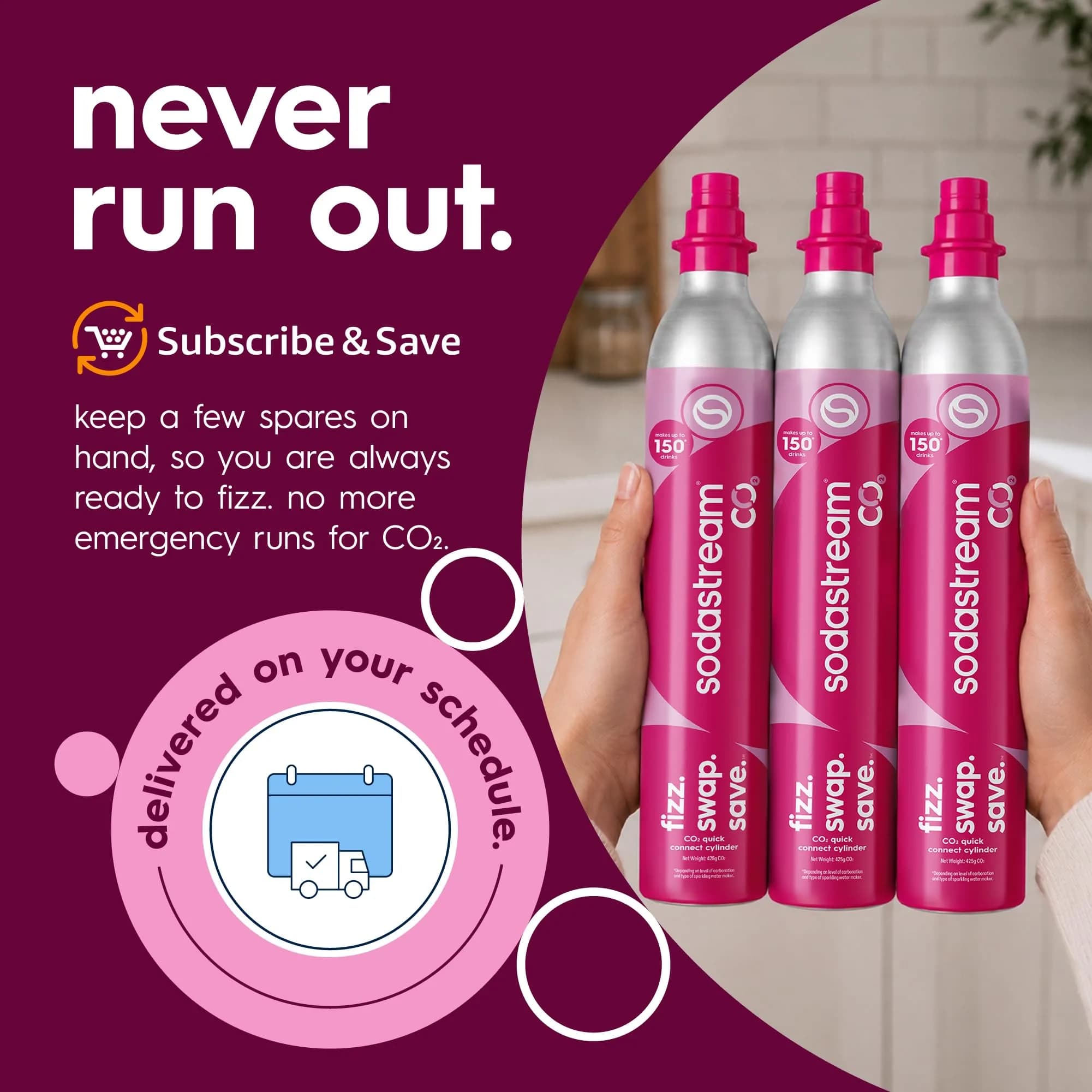 SodaStream 3 x 60L Pink Quick Connect CO2 Cylinders | Makes Up to 180 Liters Sparkling Water - view 4