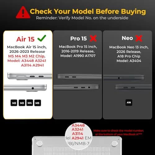 EooCoo Crystal Clear Hard Case for MacBook Air 15 inch M2-M5 (2023-2026) | Includes Keyboard Cover & Screen Protector thumbnail 5