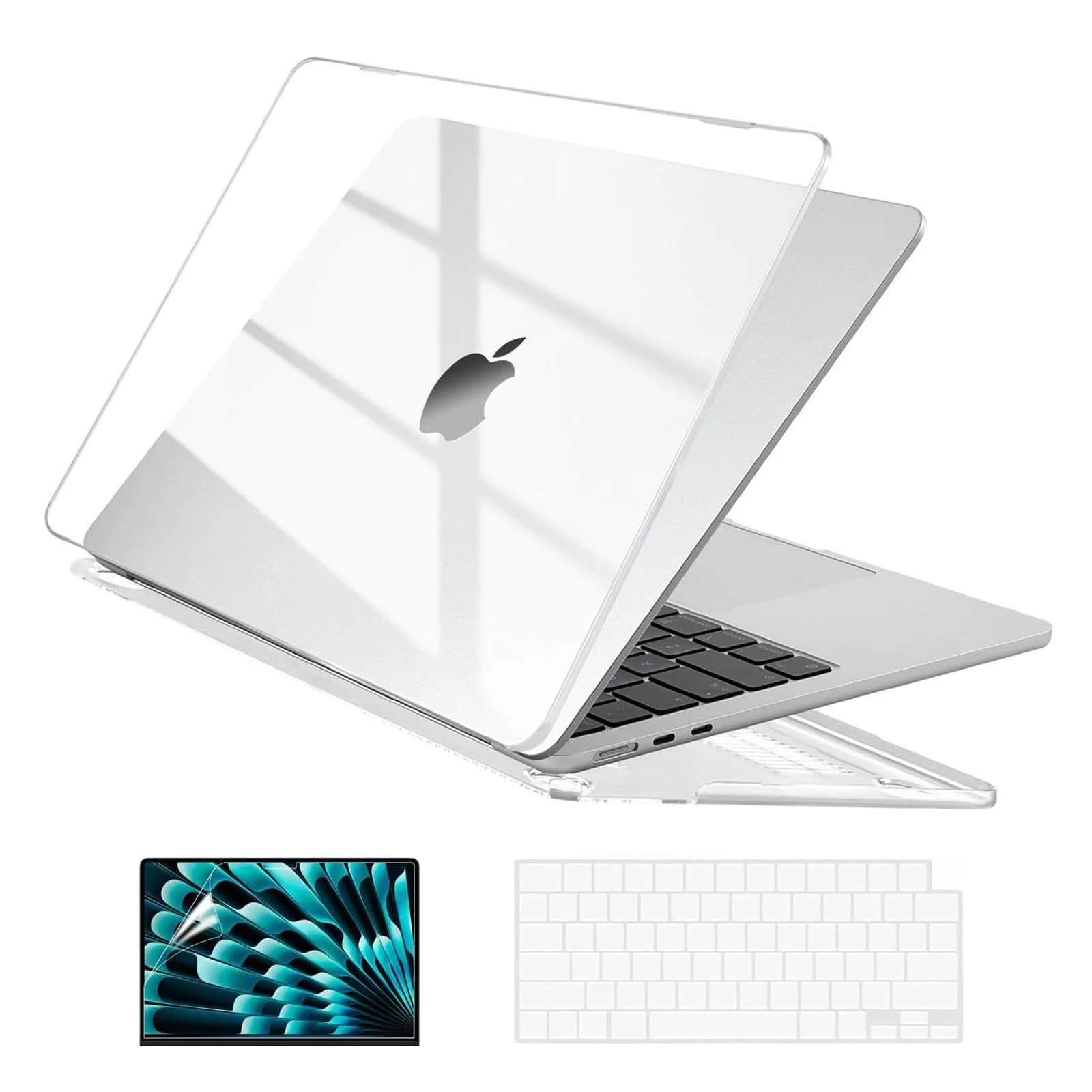 EooCoo Crystal Clear Hard Case for MacBook Air 15 inch M2-M5 (2023-2026) | Includes Keyboard Cover & Screen Protector