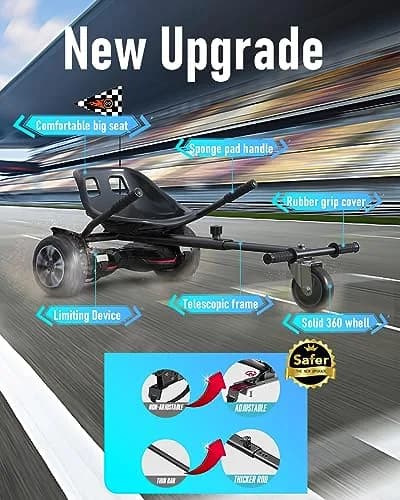 Gyroor K1 Hoverboard Go Kart Seat Attachment for 6.5"-10" Boards | Adjustable Frame, 360° Drift Control, Heavy-Duty Steel Frame, All-Terrain Rubber Wheel, For Kids & Adults thumbnail 5