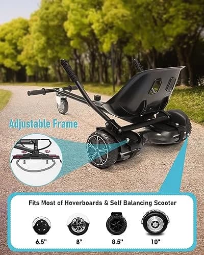 Gyroor K1 Hoverboard Go Kart Seat Attachment for 6.5"-10" Boards | Adjustable Frame, 360° Drift Control, Heavy-Duty Steel Frame, All-Terrain Rubber Wheel, For Kids & Adults thumbnail 3