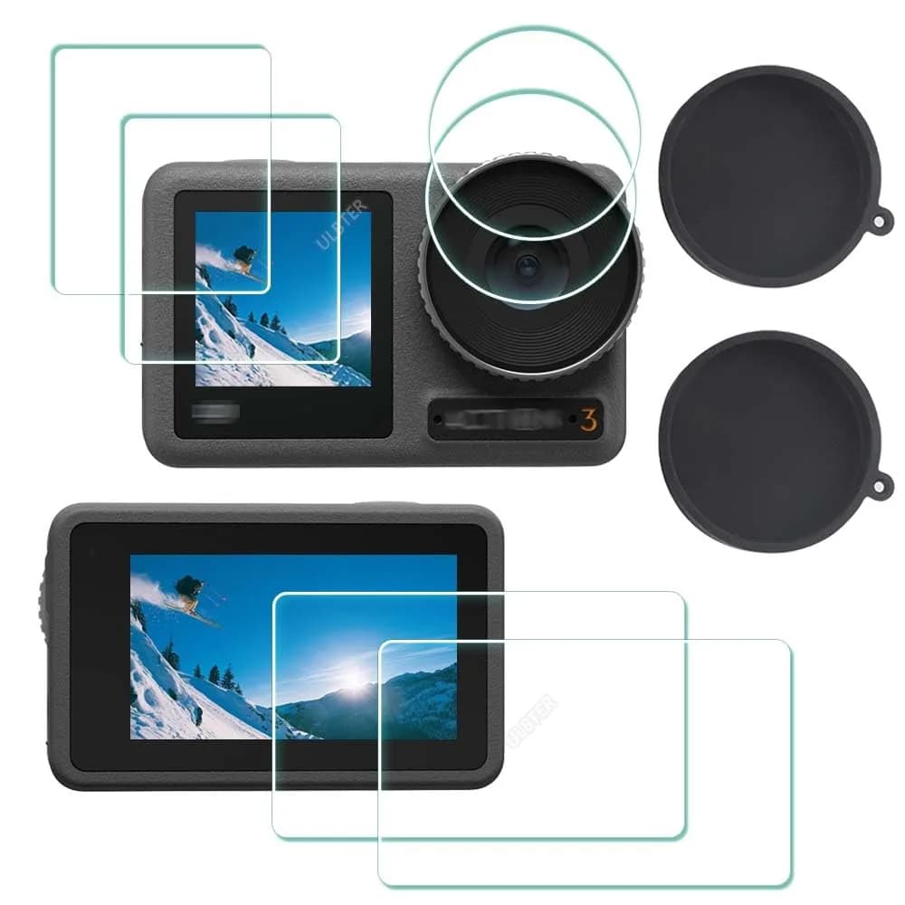 ULBTER Screen Protector for DJI OSMO Action 3 + Lens Cap Cover | 9H Tempered Glass & Dust-Resistant (70-120 chars) — Action 3