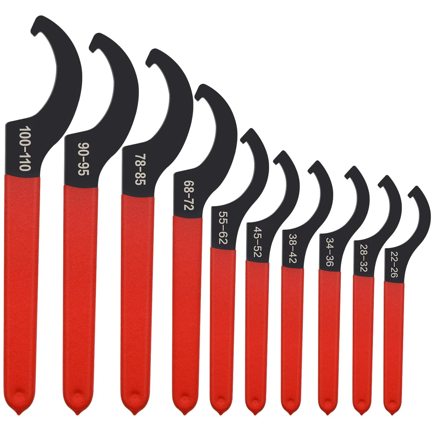 Mdvora 10pcs Coilover Spanner Wrench Set | Heavy-Duty High-Speed Steel, 10 Sizes, Red & Black