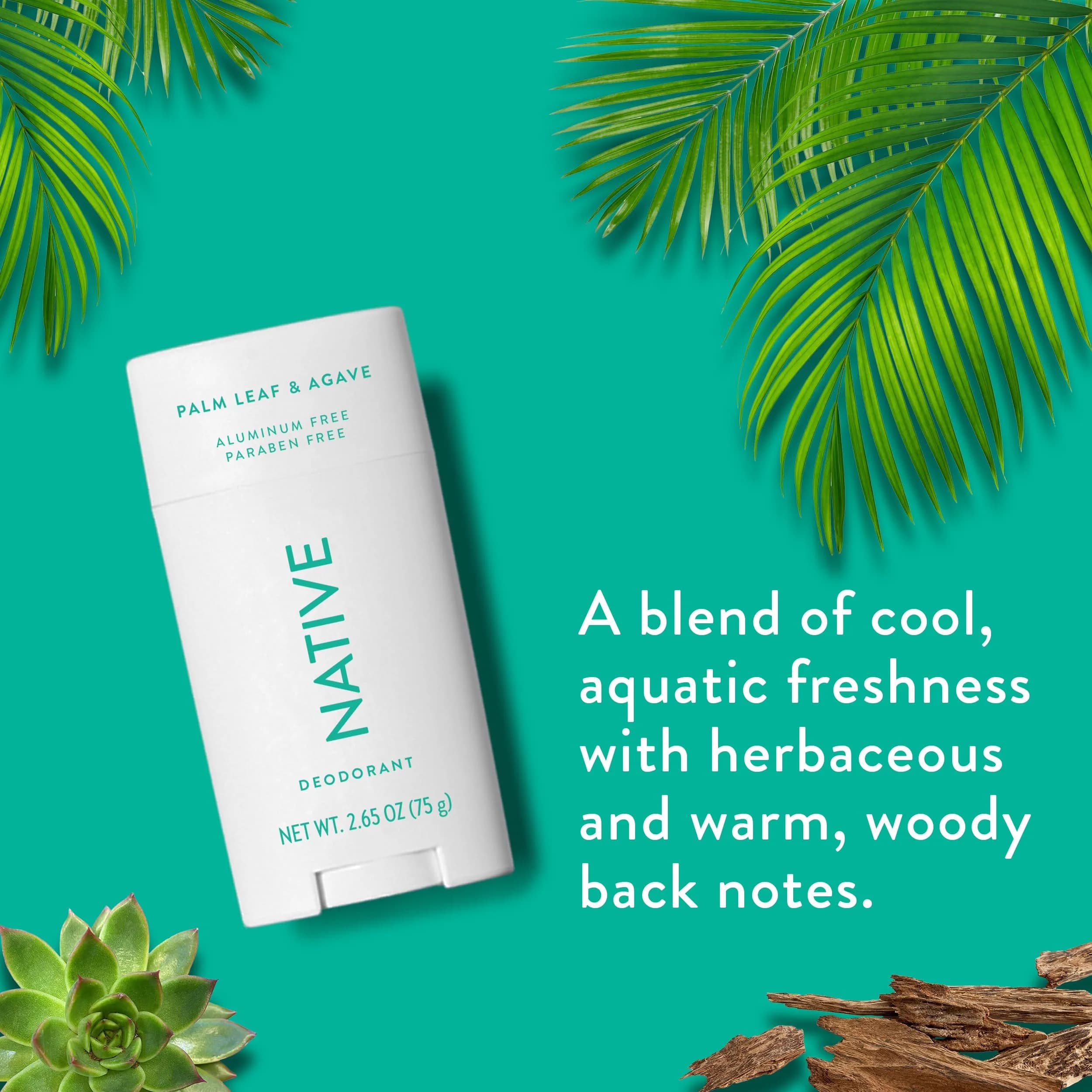Native Palm Leaf & Agave Deodorant for Women and Men, 76.5 g (2.65 oz) | 72-Hour Odor Control - view 5