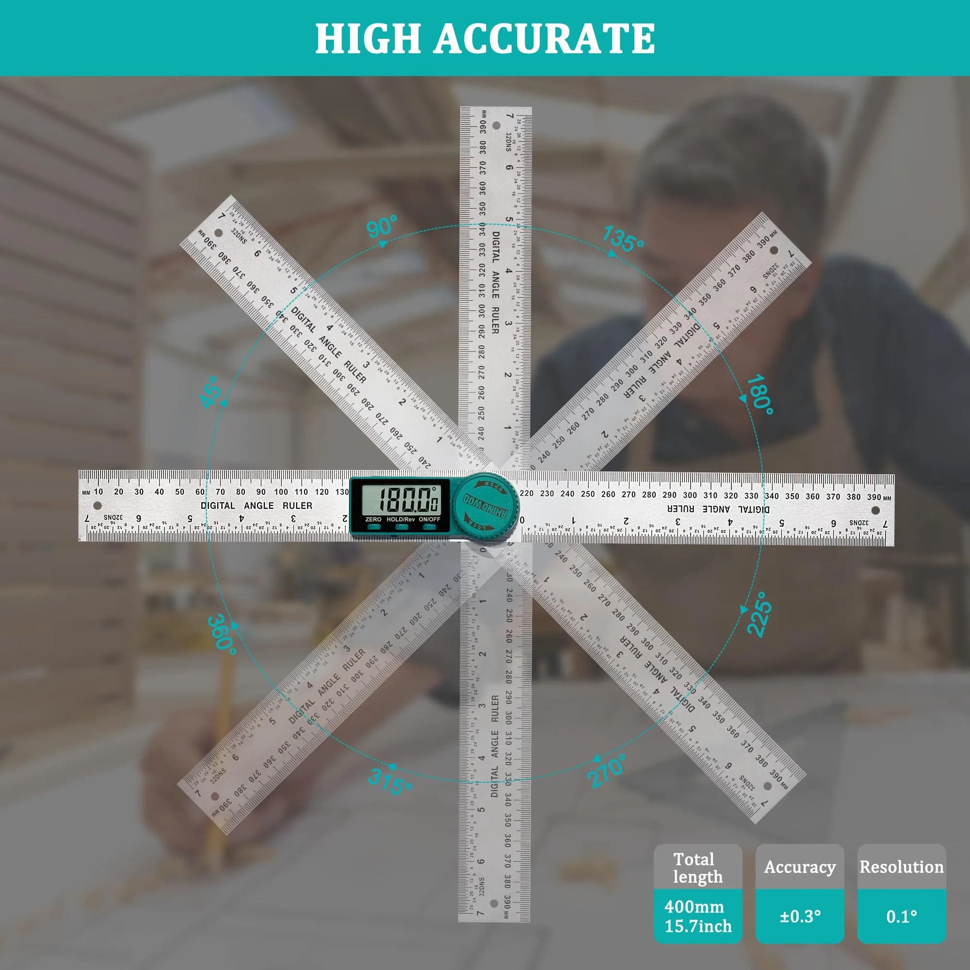 TBVHOMM Digital Angle Finder Protractor with 200mm Ruler | Accurate Angle Measurement Tool for Woodworking, Construction, and DIY (Stainless Steel) - view 4