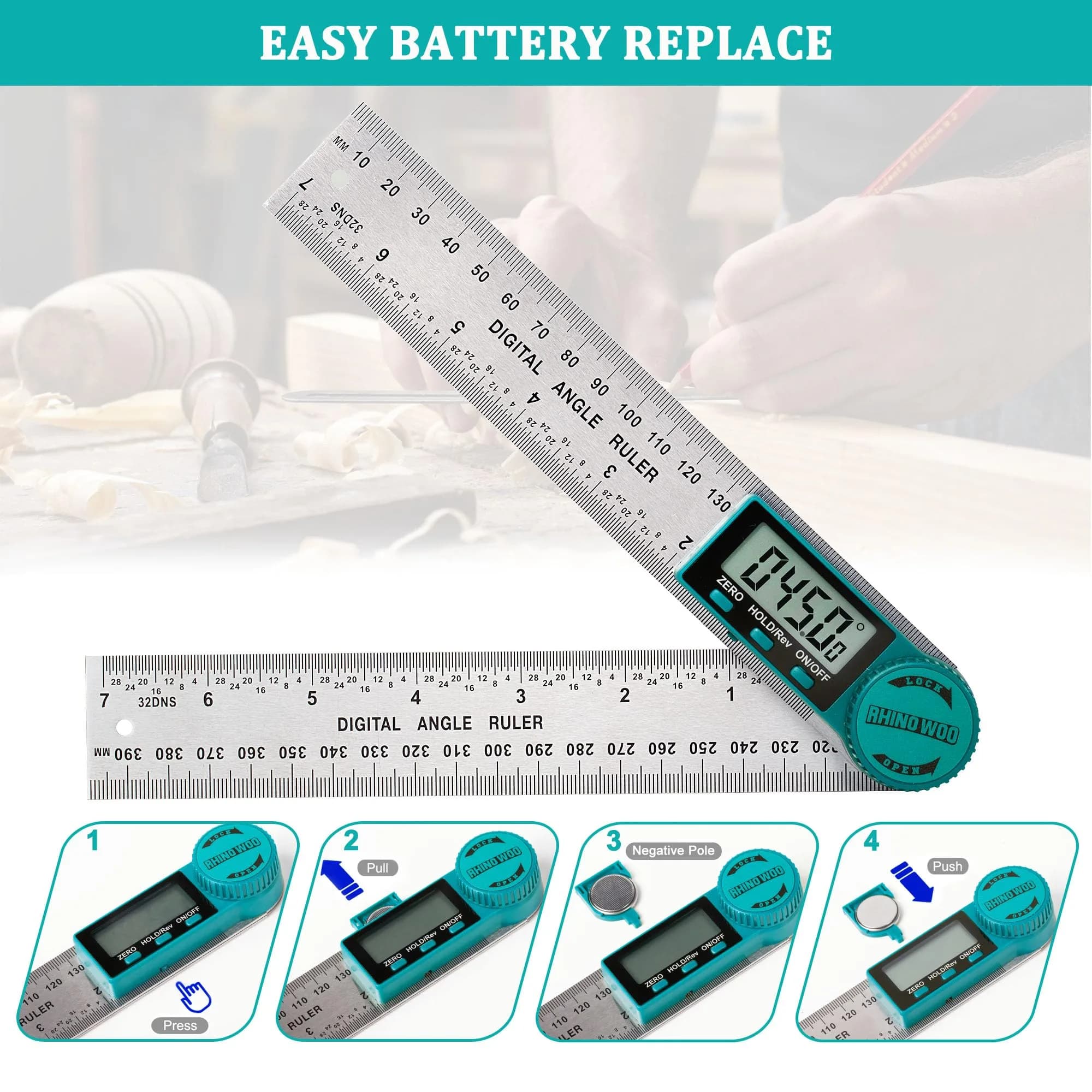 TBVHOMM Digital Angle Finder Protractor with 200mm Ruler | Accurate Angle Measurement Tool for Woodworking, Construction, and DIY (Stainless Steel) - view 5