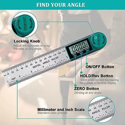TBVHOMM Digital Angle Finder Protractor with 200mm Ruler | Accurate Angle Measurement Tool for Woodworking, Construction, and DIY (Stainless Steel) thumbnail 3