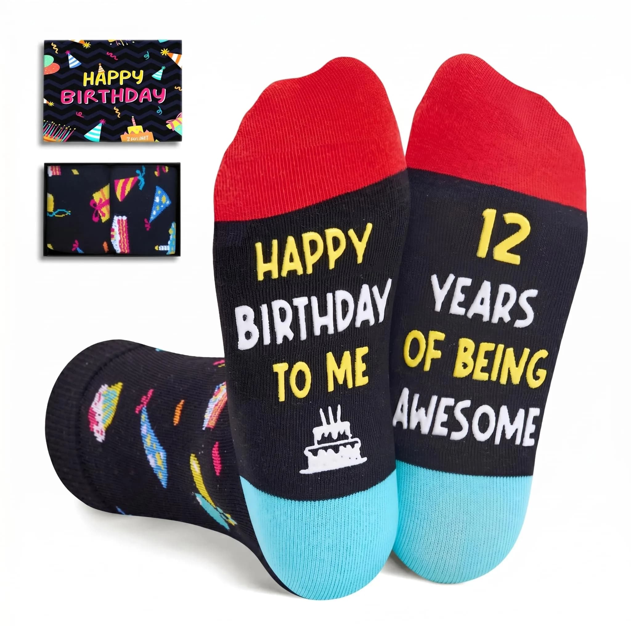 Zmart 12th Birthday Socks Gift Box - Celebration for 12 Year Old Boys & Girls Tween, Party Favors, Christmas Stocking Stuffer Present (1 Pair, Crew Length) - main product image