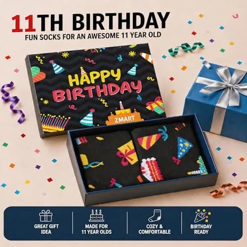 Zmart 11th Birthday Socks Gift Box - Celebration for 11 Year Old Boys & Girls, Birthday Party Favors, Christmas Stocking Stuffer Present thumbnail 2