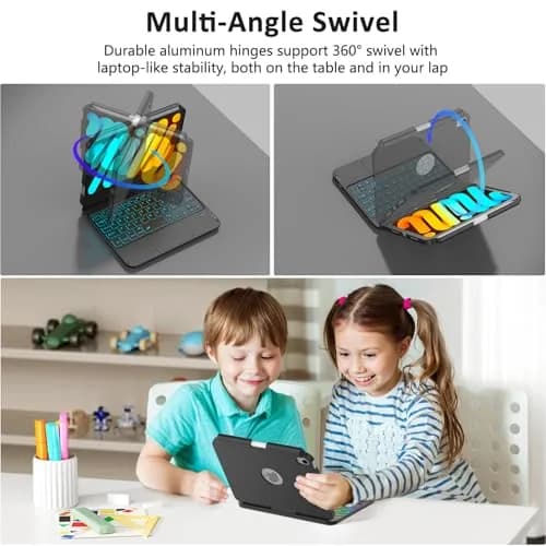 FUWANG Black Touch Keyboard Case for iPad mini 7/6 8.3-inch with Trackpad & Backlit Keys | 360° Rotating Stand thumbnail 5