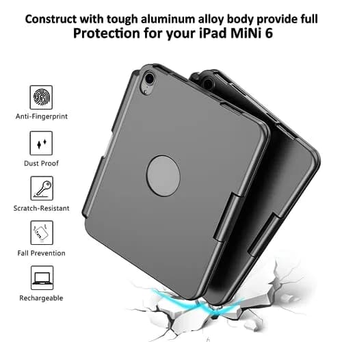 FUWANG Black Touch Keyboard Case for iPad mini 7/6 8.3-inch with Trackpad & Backlit Keys | 360° Rotating Stand thumbnail 7