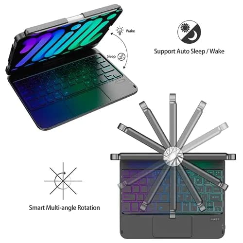 FUWANG Black Touch Keyboard Case for iPad mini 7/6 8.3-inch with Trackpad & Backlit Keys | 360° Rotating Stand thumbnail 9