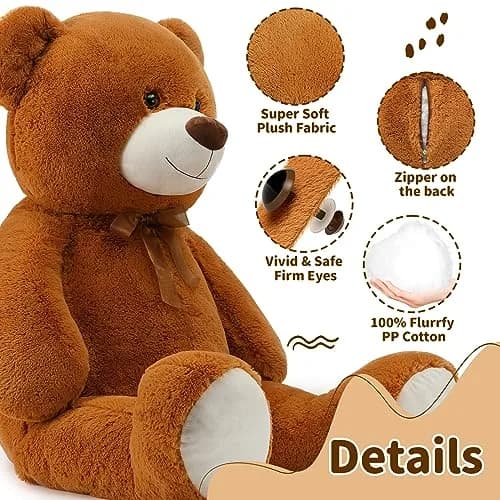MorisMos Giant Teddy Bear Stuffed Animal 4 Ft,51'' Big Brown Teddy Bear for Girlfriend Boyfriend Wife Mom Fiancée Valentine's Gift thumbnail 9