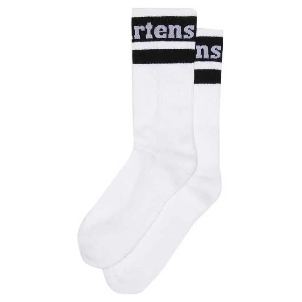 Dr. Martens Athletic Logo Sock, Organic Cotton Blend, M/L | Unisex Quarter Sock for Active Wear — White+black Organic Cotton Blend / Small-Medium