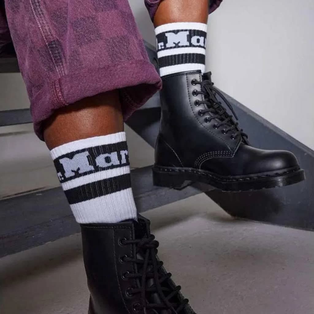 Dr. Martens Unisex Athletic Logo Sock, White+Black Organic Cotton Blend, S/M | Organic Cotton, Athletic Style thumbnail 2
