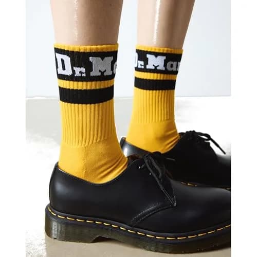 Dr. Martens Athletic Logo Sock, Yellow Organic Cotton Blend, S/M | Unisex Organic Cotton Socks thumbnail 2