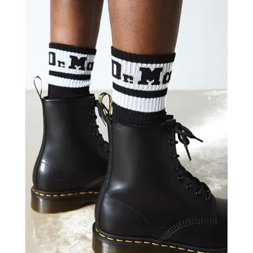 Dr. Martens Athletic Logo Sock, Organic Cotton Blend, S/M | Unisex Quarter Sock, Black+White thumbnail 2
