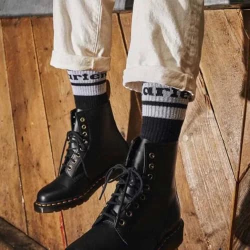 Dr. Martens Athletic Logo Sock, Organic Cotton Blend, S/M | Unisex Quarter Sock, Black+White thumbnail 3