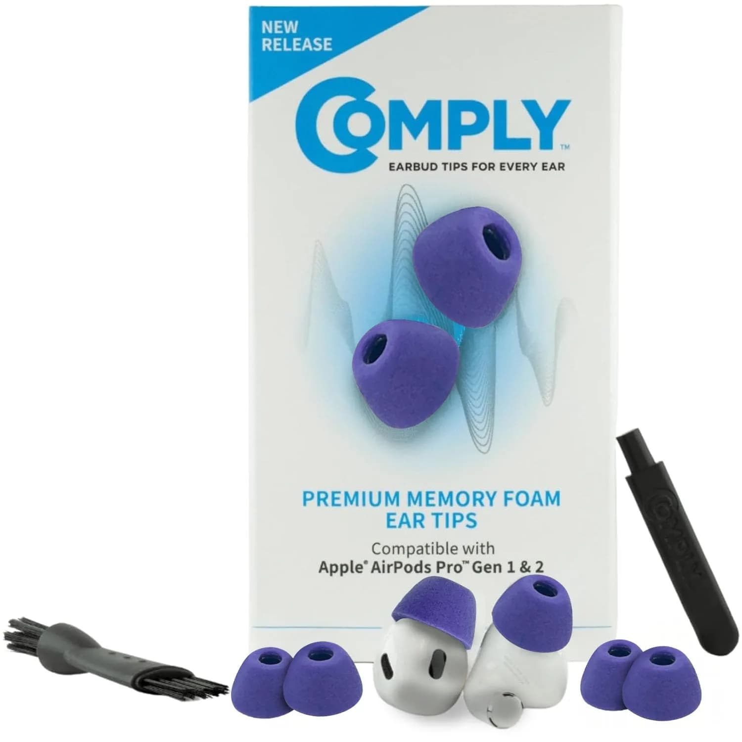 COMPLY Original Memory Foam Replacement Earbud Tips for Apple AirPods Pro 1 & 2 | Ultra Comfort & Noise Isolation — Lilac Purple