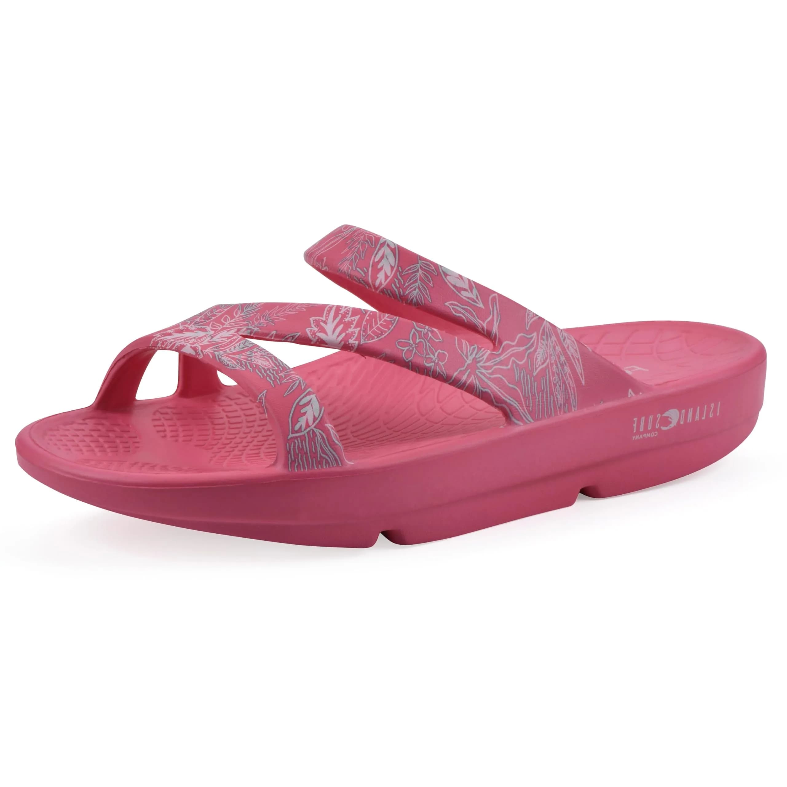 Island Surf Women's Coral Strappy Sandal, Fuchsia Print, Size 7 | Lightweight Post-Activity Recovery