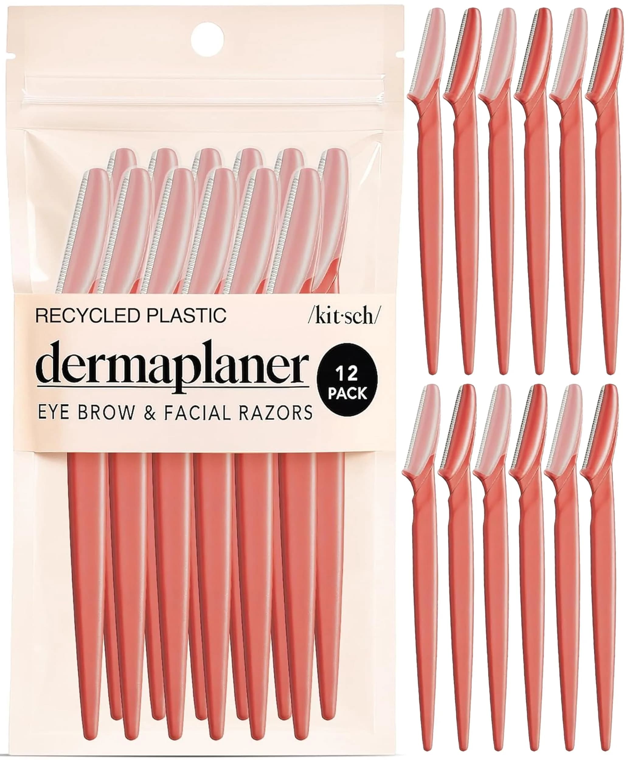 Kitsch Dermaplane Razor for Women Face – Coral, 12 Count | Gentle Exfoliation & Facial Hair Removal