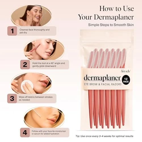 Kitsch Dermaplane Razor for Women Face – Coral, 12 Count | Gentle Exfoliation & Facial Hair Removal thumbnail 7