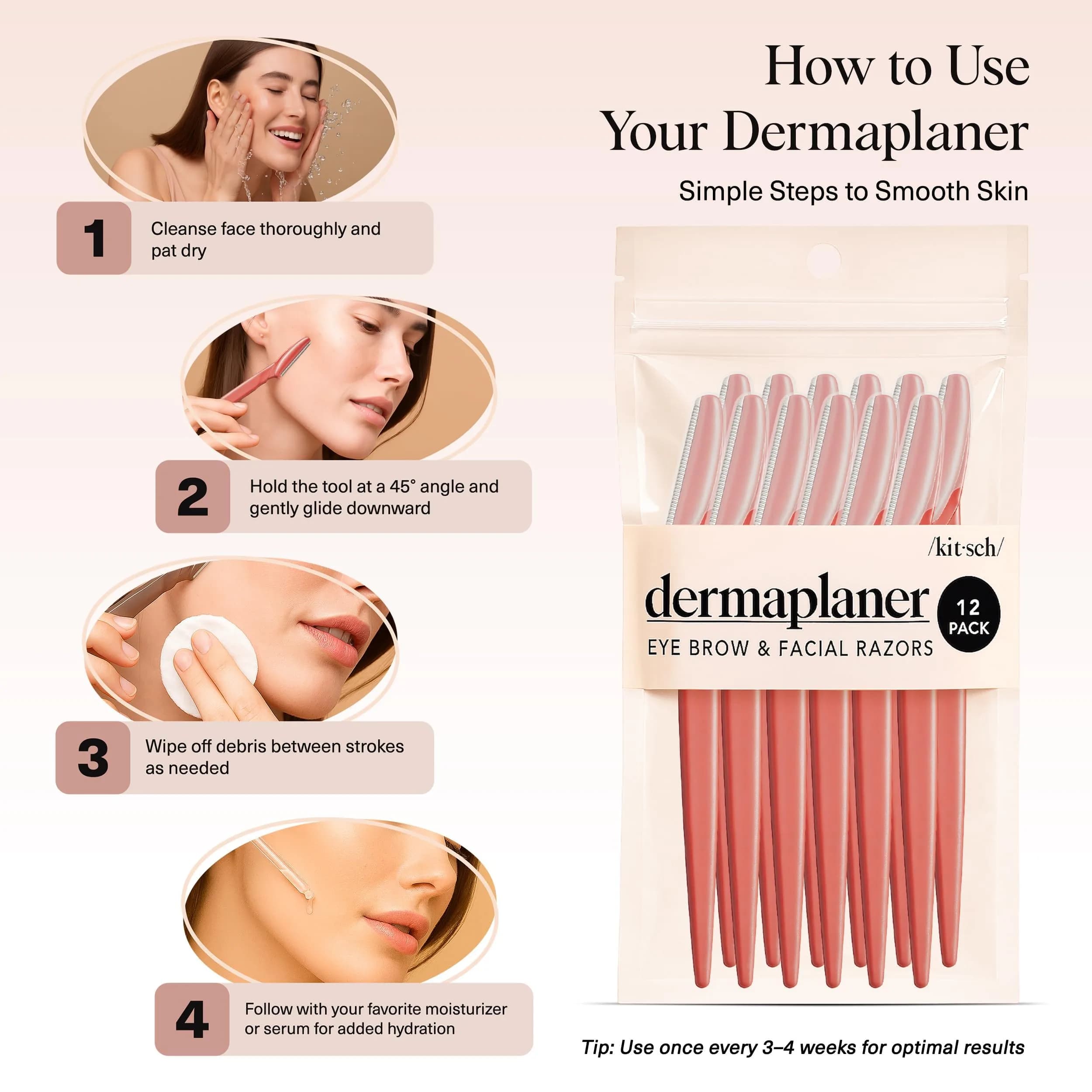 Kitsch Dermaplane Razor for Women Face – 12 Count Coral | Gentle Exfoliation & Facial Hair Removal - view 7